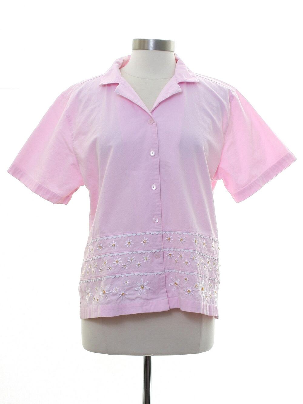 Jane Ashley Pink Embroidered Cotton Button Front Blouse Women's XL Floral